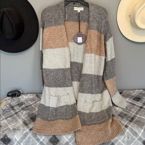 Knox Rose Striped Cardigan - Gray, Cream, Brown